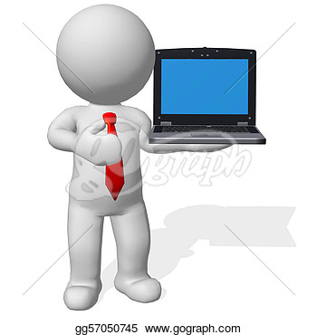 Drawing   3d Character Business Man Standing With Laptop  Clipart