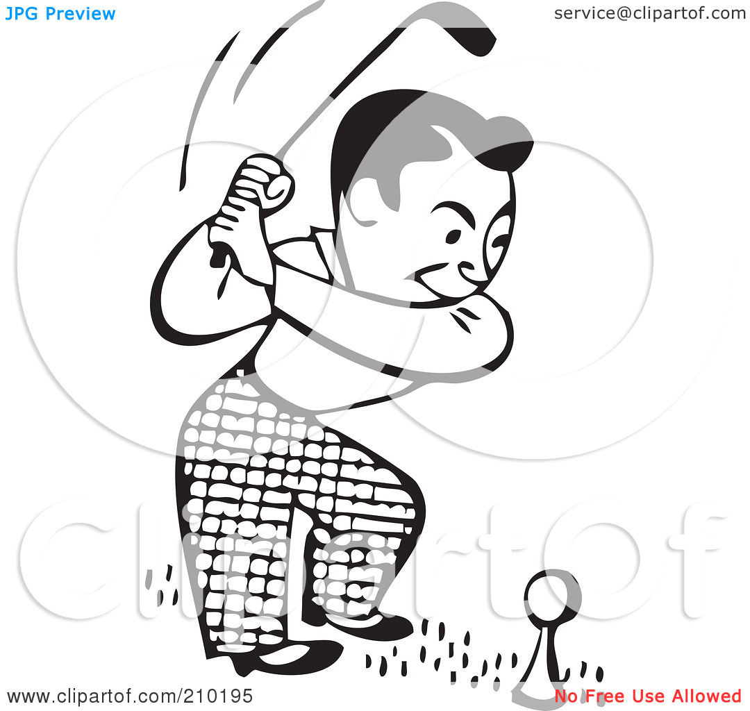 Free Rf Clipart Illustration Of A Retro Black And White Man On A Golf
