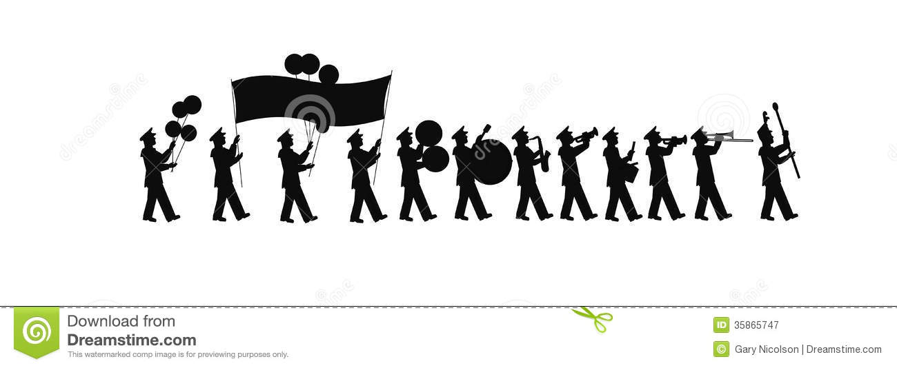 Large Marching Band In Silhouette Royalty Free Stock Photography