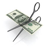 Scissors Cutting Dollar 3d Illustration