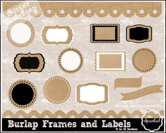 Burlap Labels   Frames Burlap Banner Scallop Border Digital Clipart