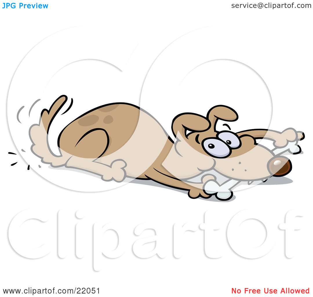     Dog Wagging His Tail And Chewing On A Bone While Laying Down By Gnurf