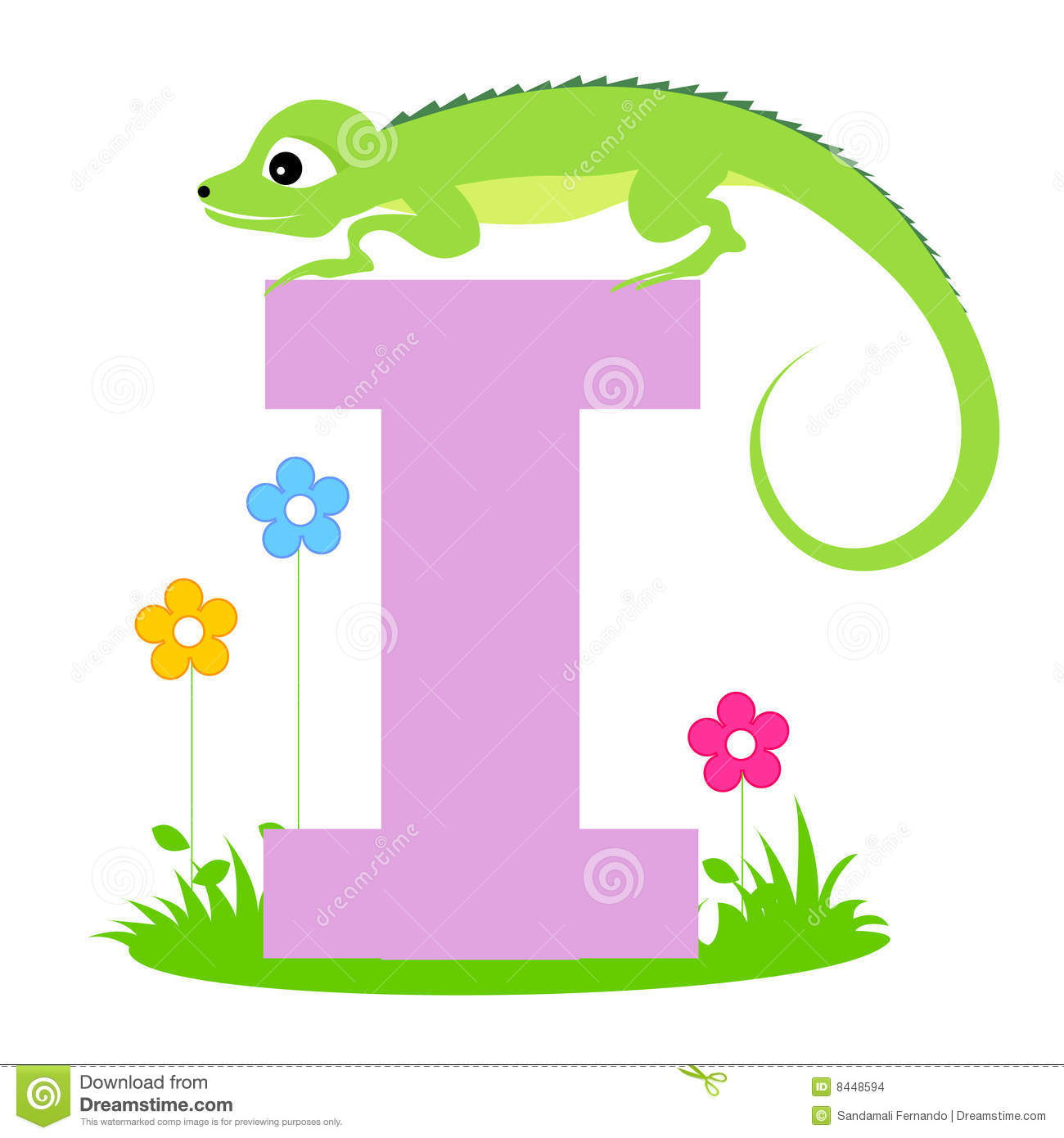 Illustration Of Alphabet Letter I With A Cute Little Iguana With
