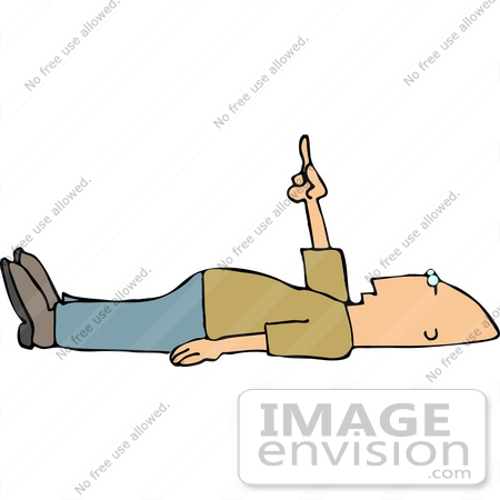 Middle Aged Caucasian Man Laying On His Back Pointing Upwards Clipart