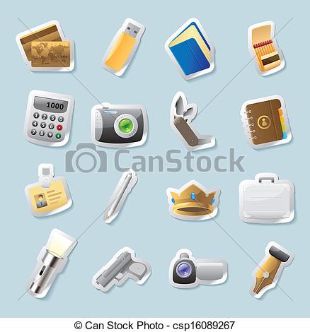 Sticker Button Set  Icons For Personal Belongings  Vector Illustration