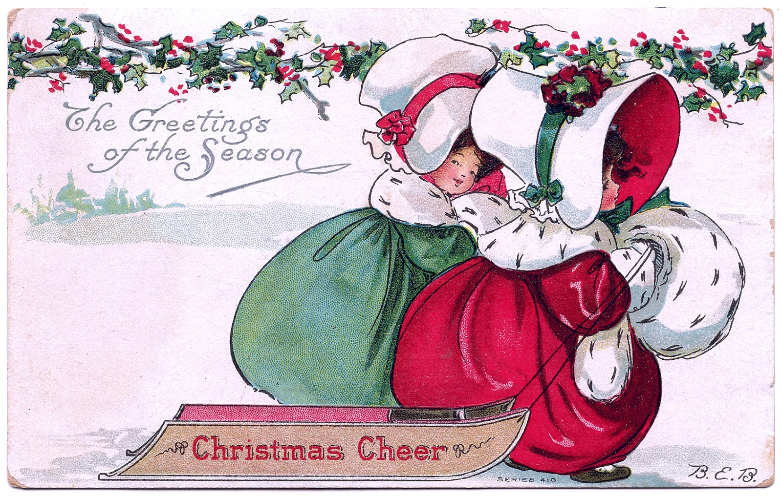 Vintage Christmas Clip Art   Bonnet Girls