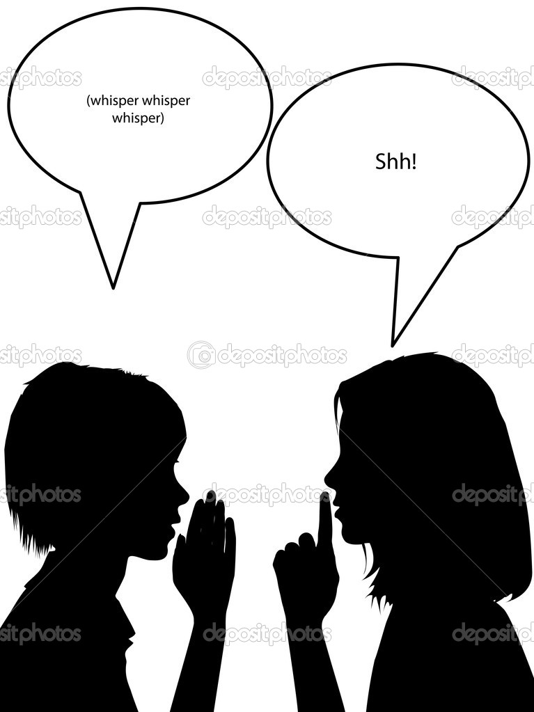 Whisper Shh Silhouette Women Tell Secrets   Stock Vector