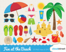 At The Beach Clipart   Vector Beach Clip Art   Summer Vacation Clipart    