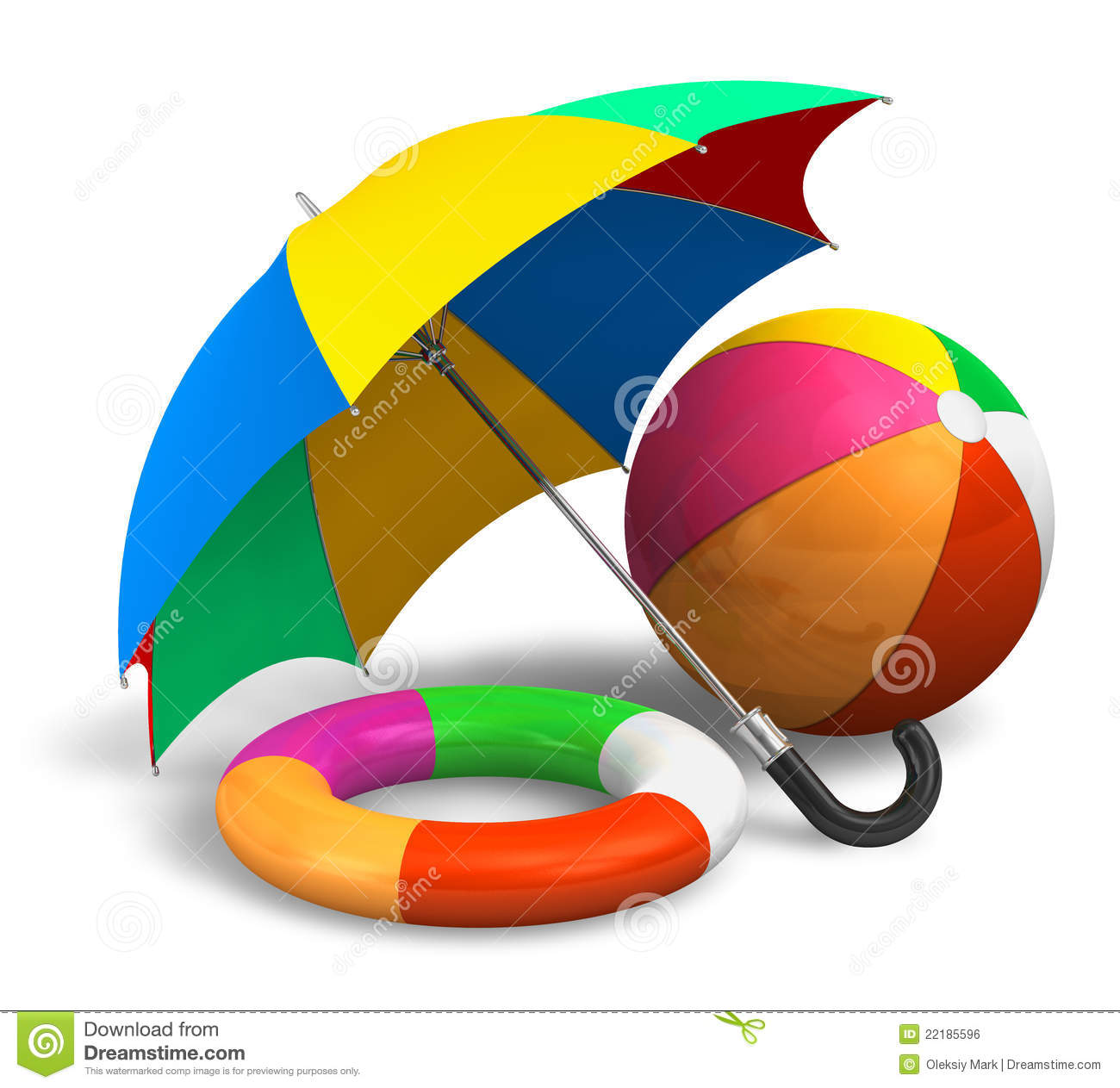 Beach Items  Color Umbrella Ball And Lifesaver Royalty Free Stock    