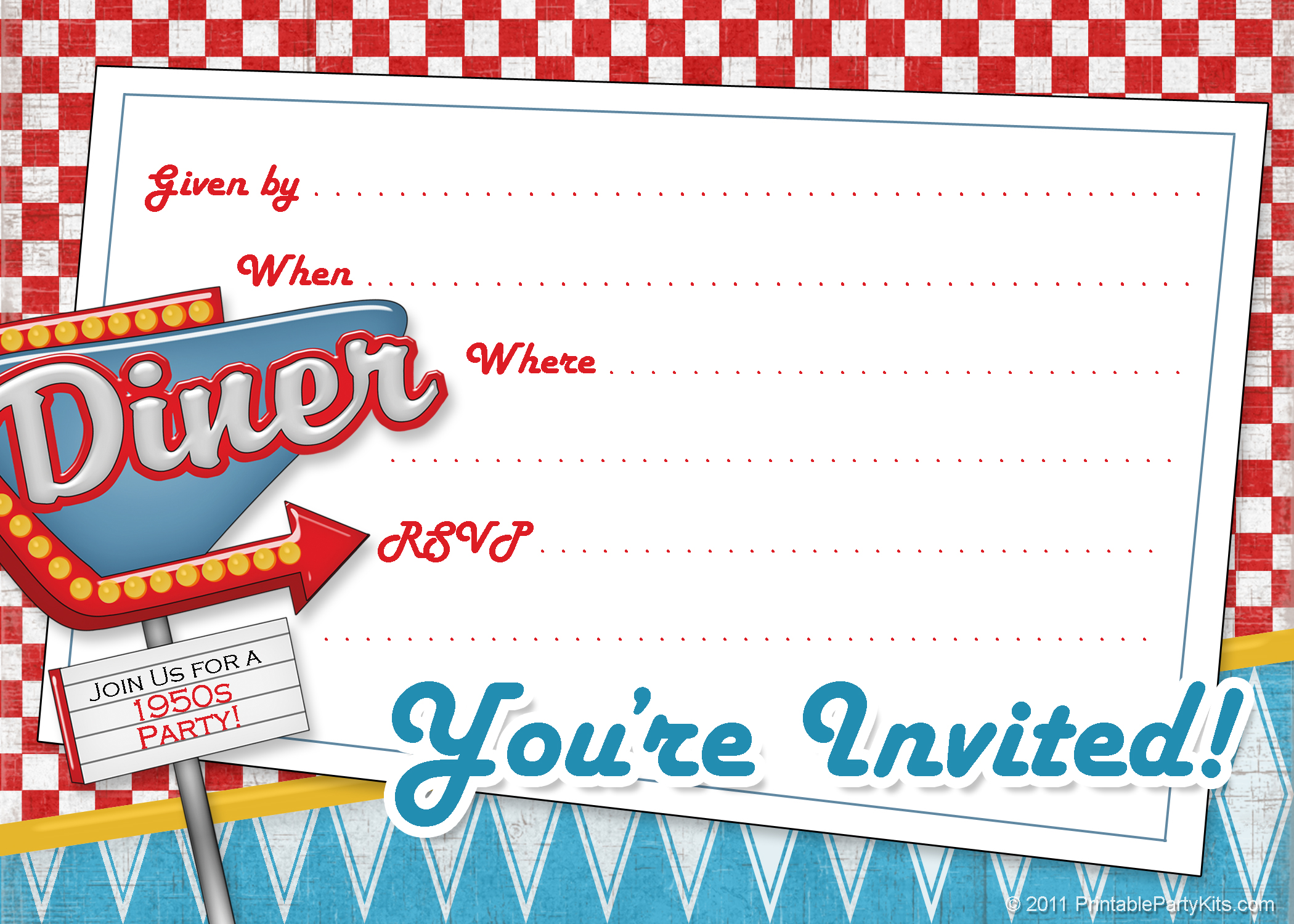 Click On The Free Printable 1950s Diner Invite Template To The Right