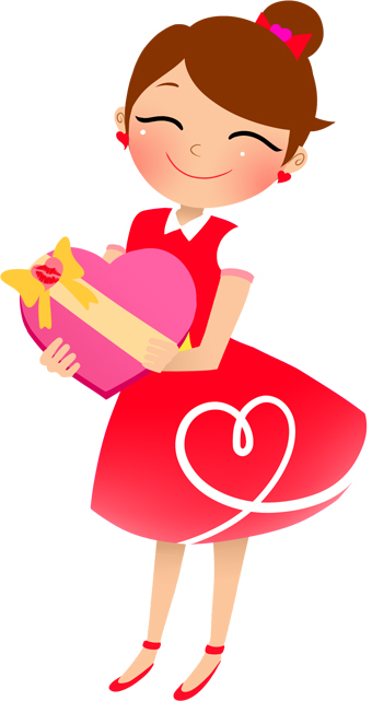Clip Art Of A Smiling Young Lady Holding A Heart Shaped Box Of Candy    