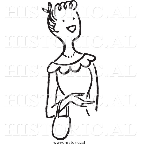 Clipart Of A Smiling Young Lady Carrying A Purse On Her Wrist   Black    