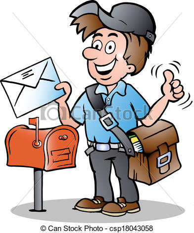 Clipart Vector Of Illustration Of An Happy Postman   Hand Drawn Vector