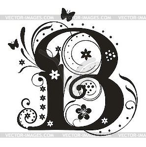 Decorative Letter B With Flowers For Design   Vector Clip Art