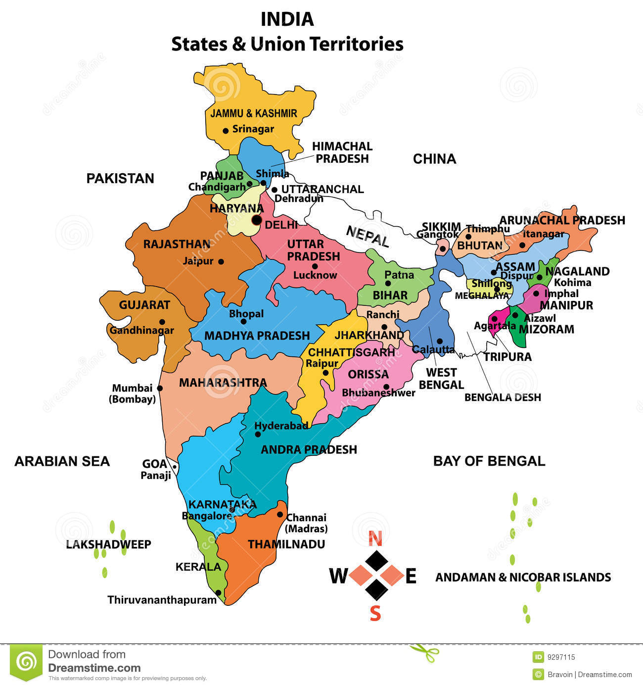 Detailed Map Of India With All States Names And Boundaries