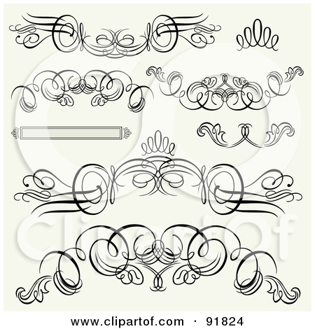 Digital Collage Of Black And White Header And Footer Flourishes By