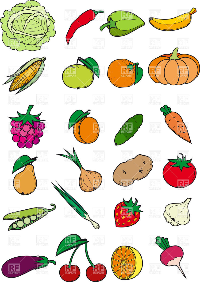 Healthy Food   Vegetables Fruits And Berries In Cartoon Style 37659
