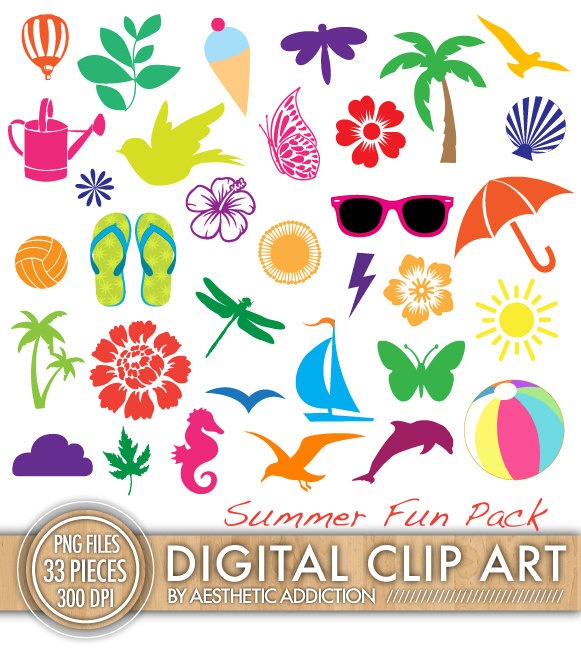 Instant Download   33 Summer And Beach Themed Clip Art   Commercial U    