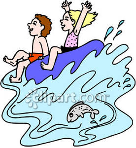 Kids On Innertube In The River   Royalty Free Clipart Picture