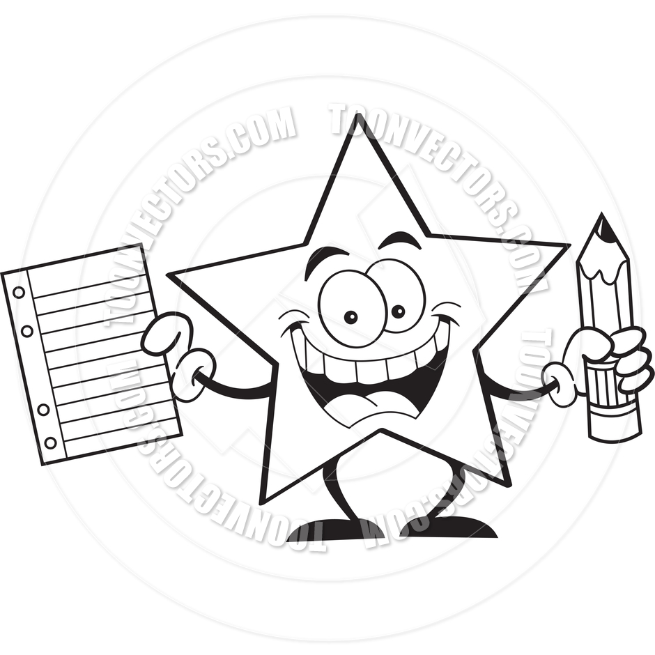 Notebook And Pencil Clipart Black And White Cartoon Star Holding A    