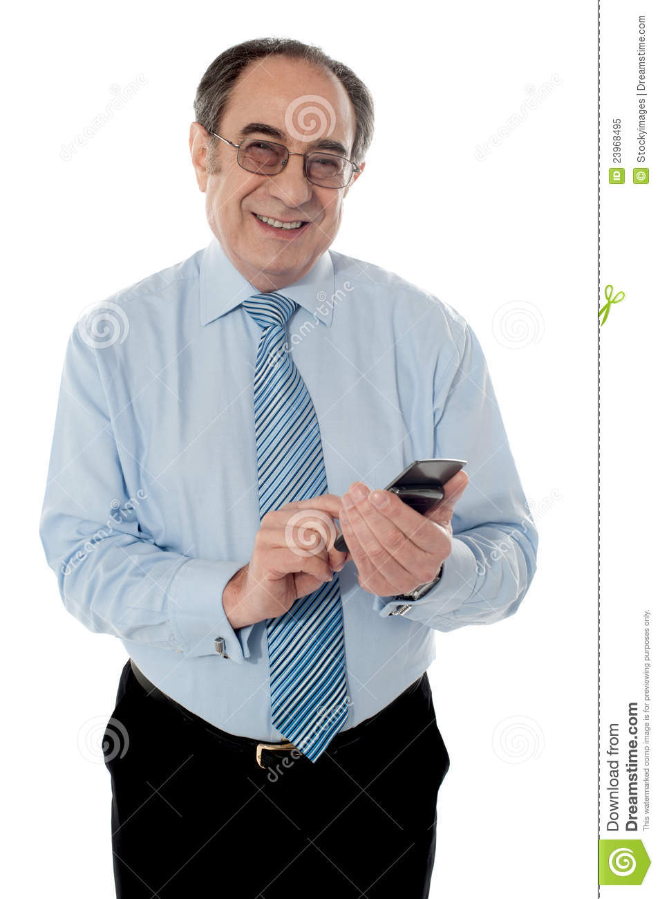 Smiling Elder Business Executive Texting