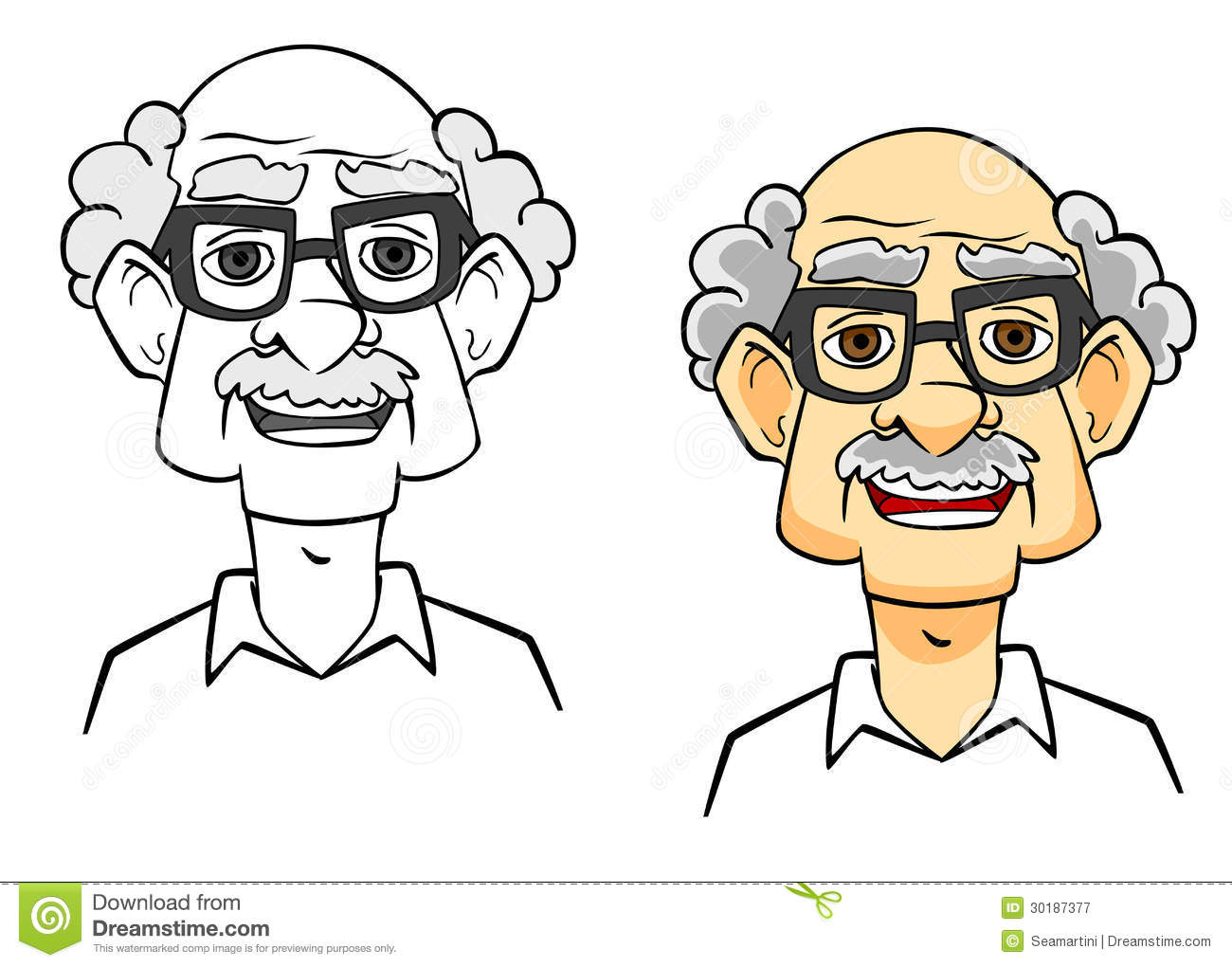 Smiling Senior Man  Portrait Of Cartoon Elder People