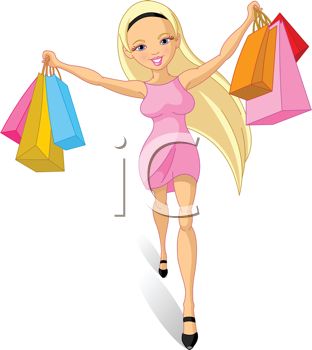 Spoiled Young Lady Or Girl Shopping   Royalty Free Clipart Image