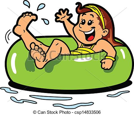 Vector   Girl Floating Inner Tube   Stock Illustration Royalty Free