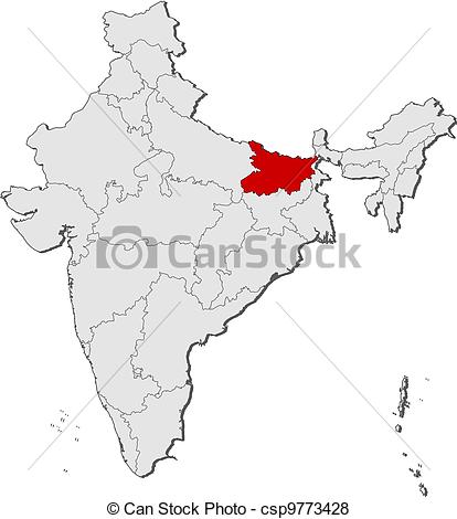 Vector Of Map Of India Bihar Highlighted   Political Map Of India