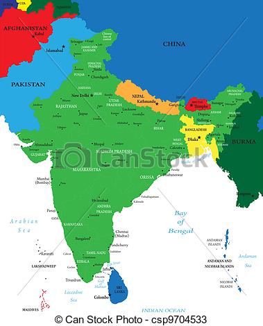 Vectors Of India Political Map   Highly Detailed Map Of India