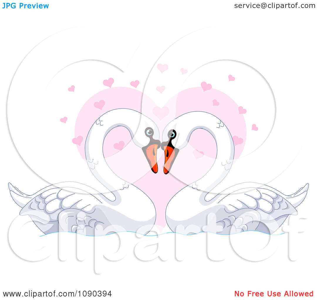 Clipart Mute Swan Pair Resting Their Heads Together Over A Pink Heart