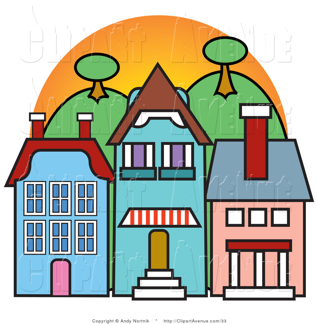 Town Clipart Avenue Vector Clipart Of Three Store Fronts In A Town In
