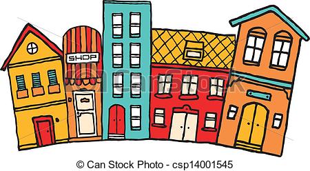 Vector   Small Cartoon Town   Cute Colorful Neighborhood   Stock