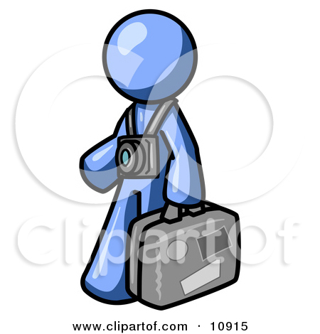 Blue Male Tourist Carrying His Suitcase And Walking With A C