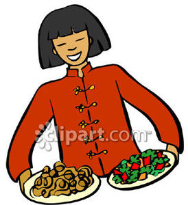 Chinese Waitress Serving Food   Royalty Free Clipart Picture