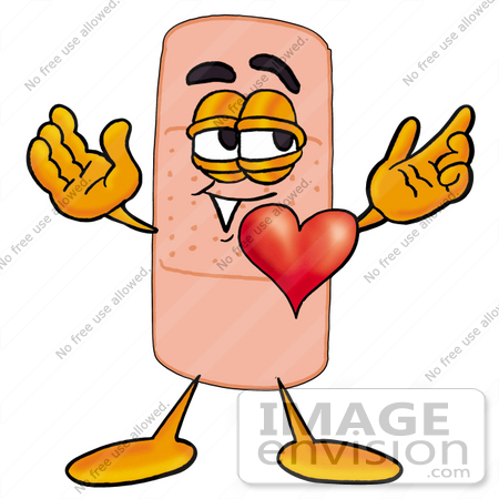 Clip Art Graphic Of A Bandaid Bandage Cartoon Character With His Heart