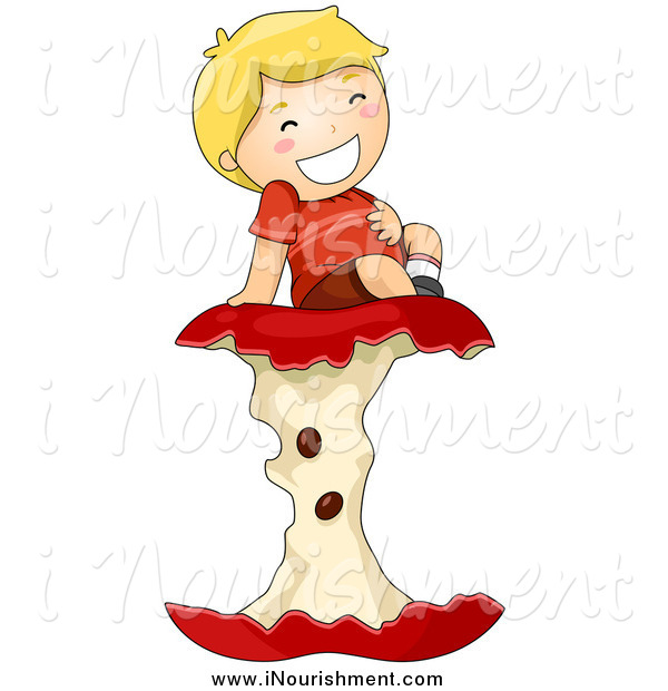 Clipart Of A Boy Rubbing His Tummy And Sitting On An Apple Core By Bnp    