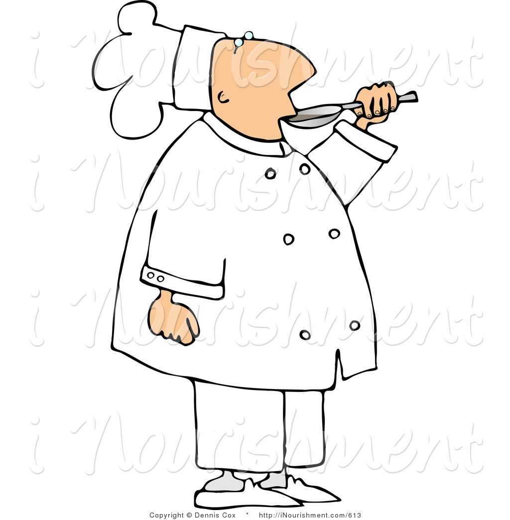 Clipart Of A Male Chef Sipping Soup From A Spoon Before Serving It To