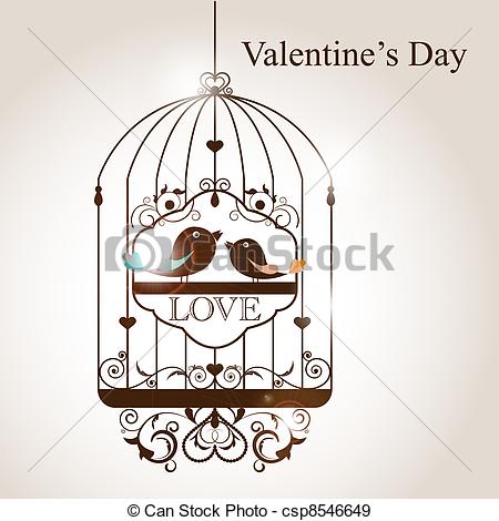 Eps Vectors Of Bird Cage   St Valentines Day Greeting Card With Birds