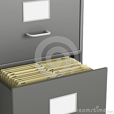 File Cabinet With Open Drawer And Many Files Stock Photo
