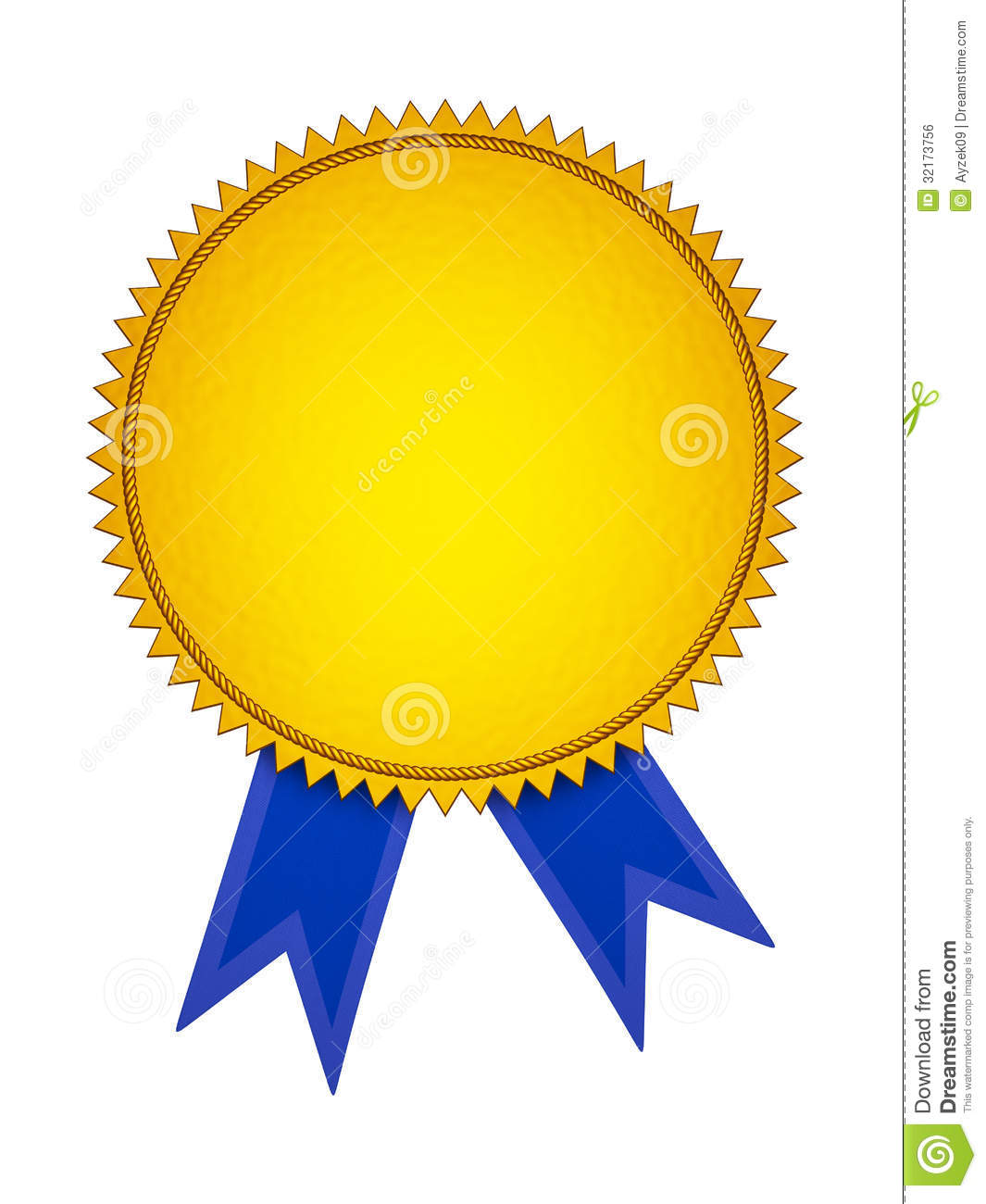 Gold Award Aedal With Blue Ribbon  Isolated On White