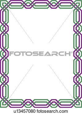 Green And Purple Line Arabesque Border View Large Clip Art Graphic