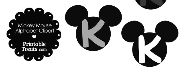 Grey Mickey Mouse Head Letter K Clipart