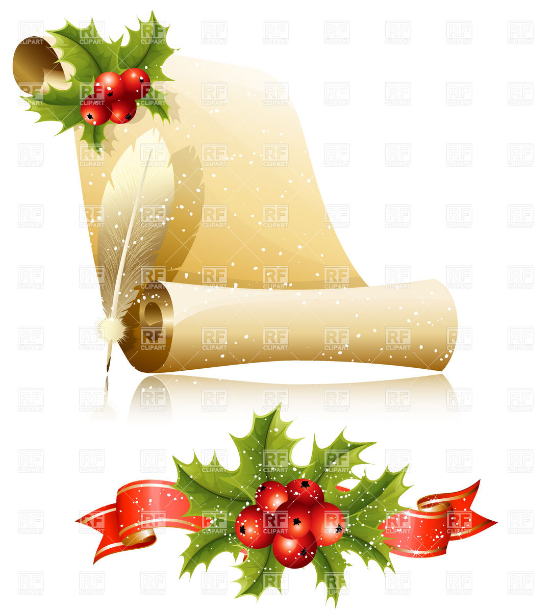 Paper Scroll With Feather And Christmas Holly 5223 Holiday Download