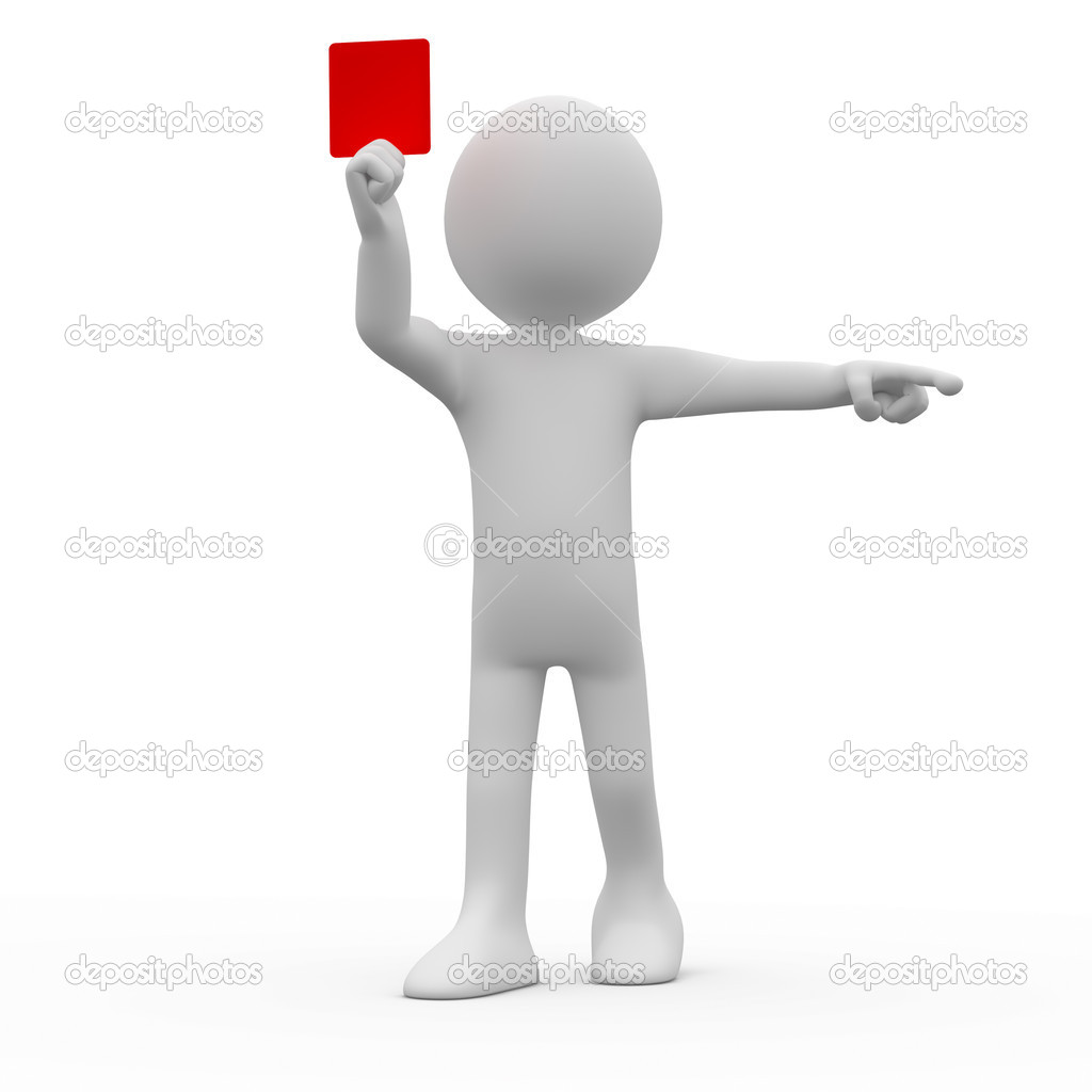 Referee Showing Red Card And Pointing With His Index Finger   Stock