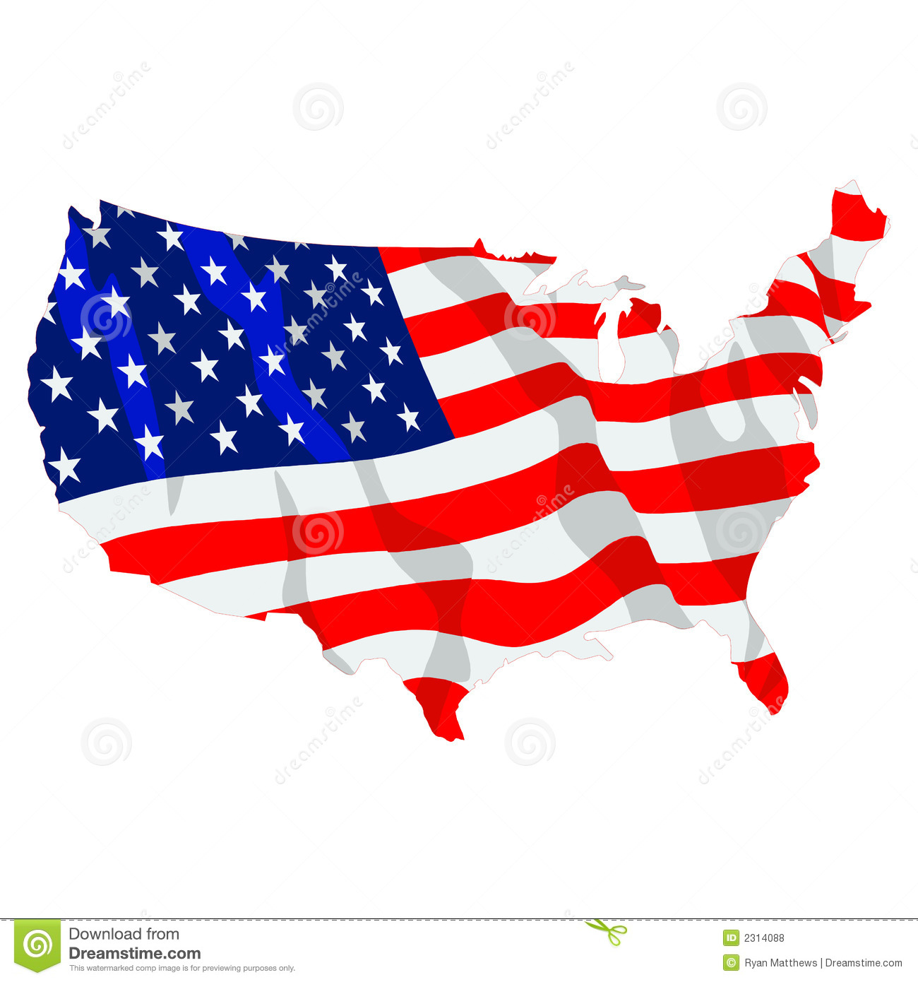 United States Of America Usa Flag Waving Outlined With 48 States
