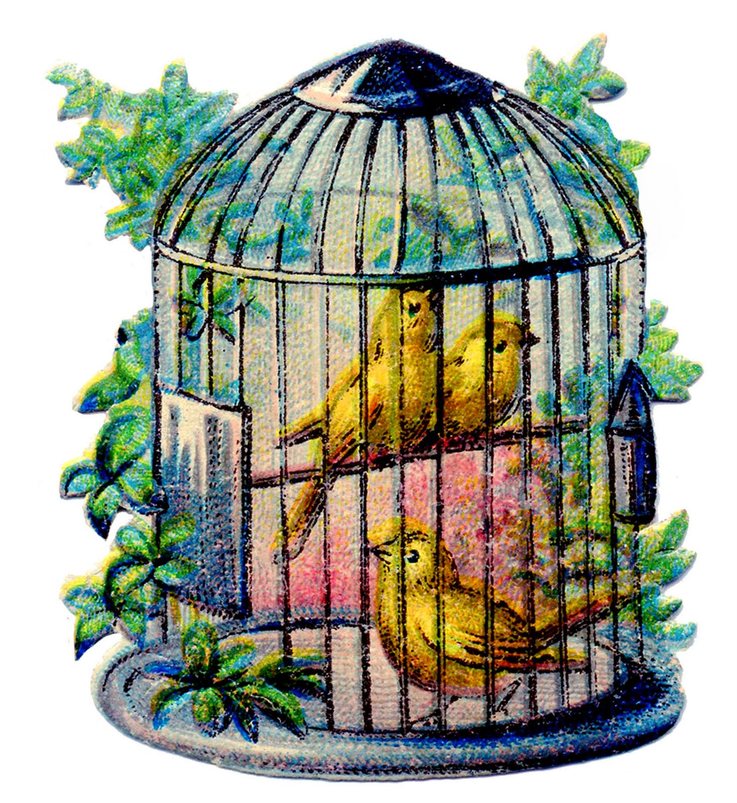 Vintage Image   Pretty Canary Bird Cage   The Graphics Fairy