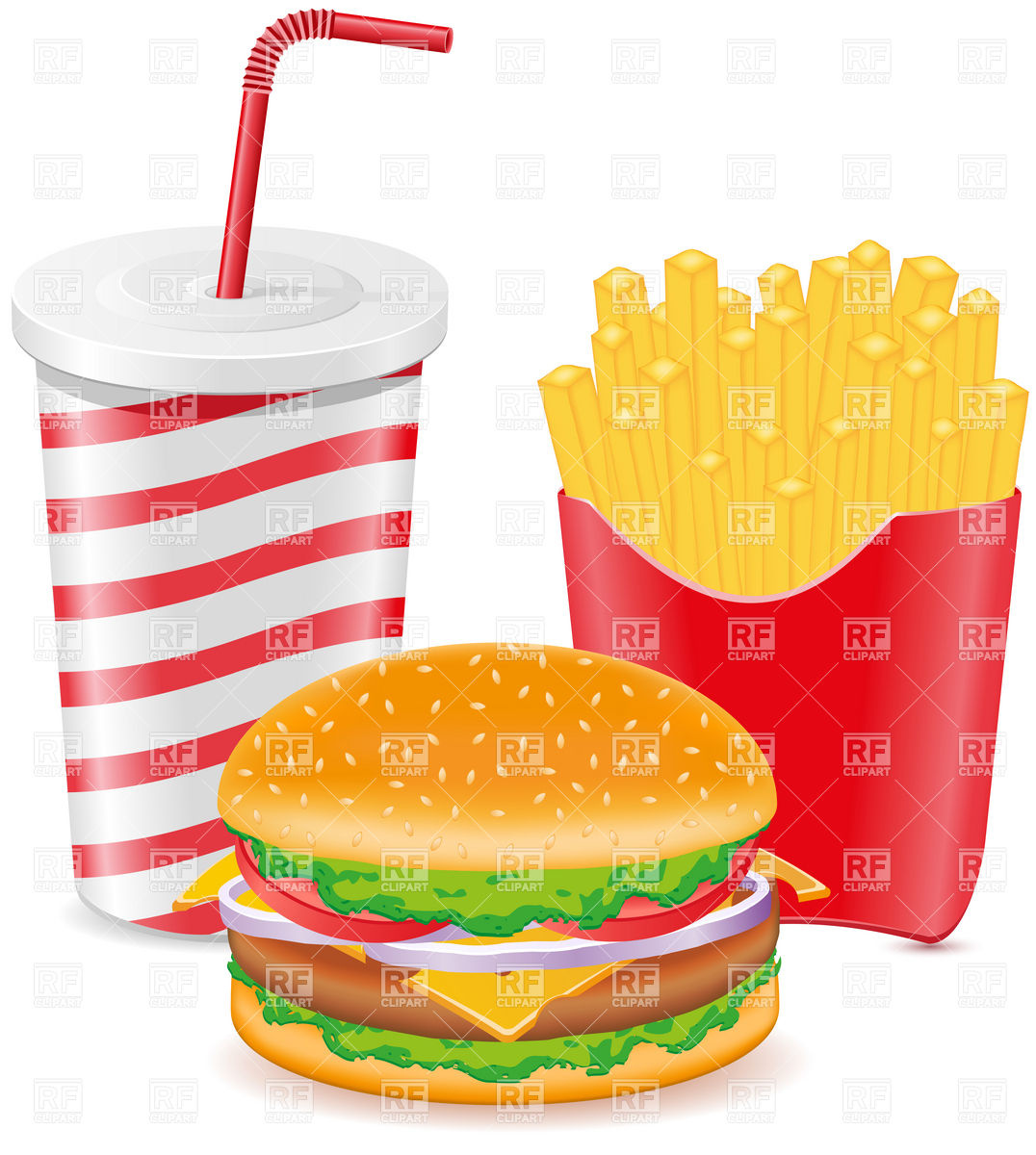 Cheeseburger Fries Potato And Soda Paper Cup With Straw 19227 Food