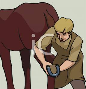 Clip Art Image  A Farrier Placing A Horseshoe