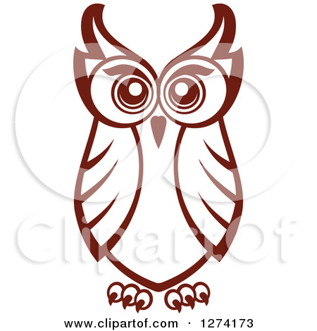 Clipart Of A Brown Owl Facing Front 3   Royalty Free Vector